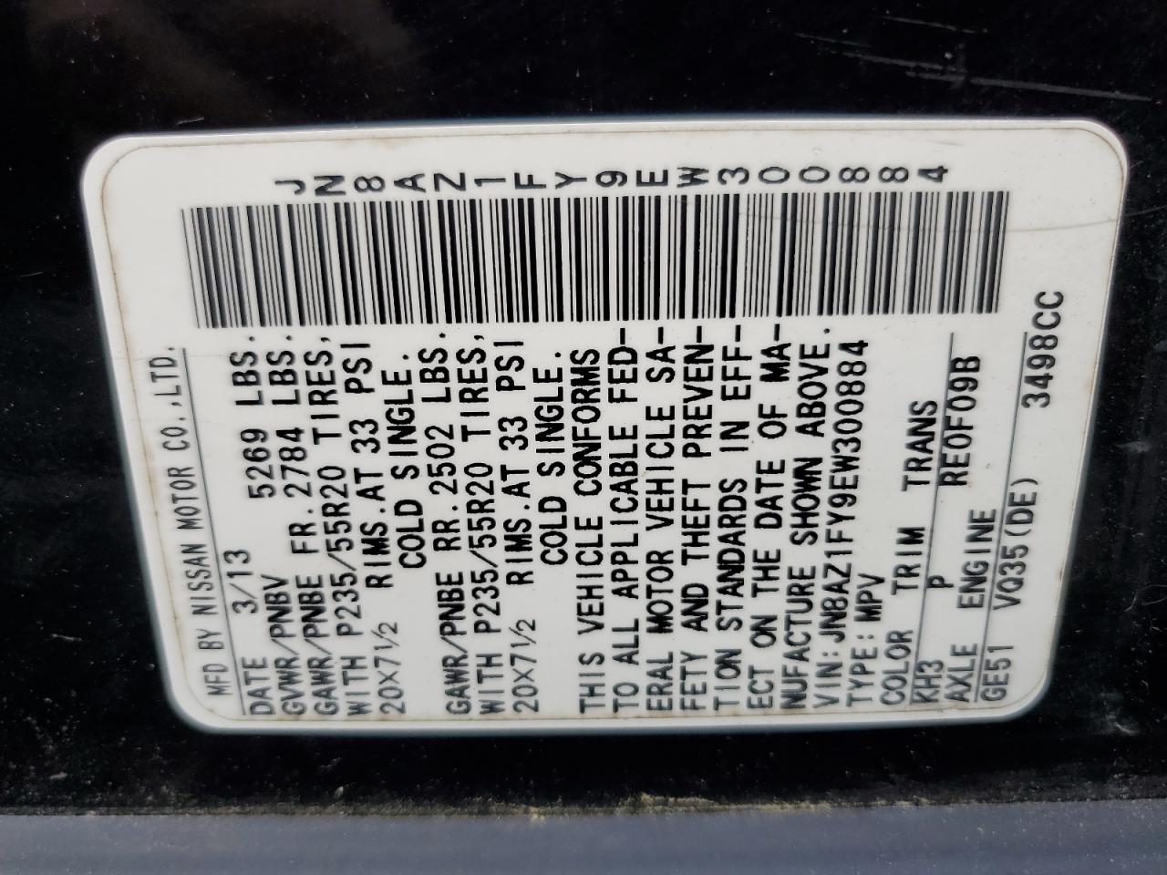 Lot #2874358956 2014 NISSAN MURANO CRO