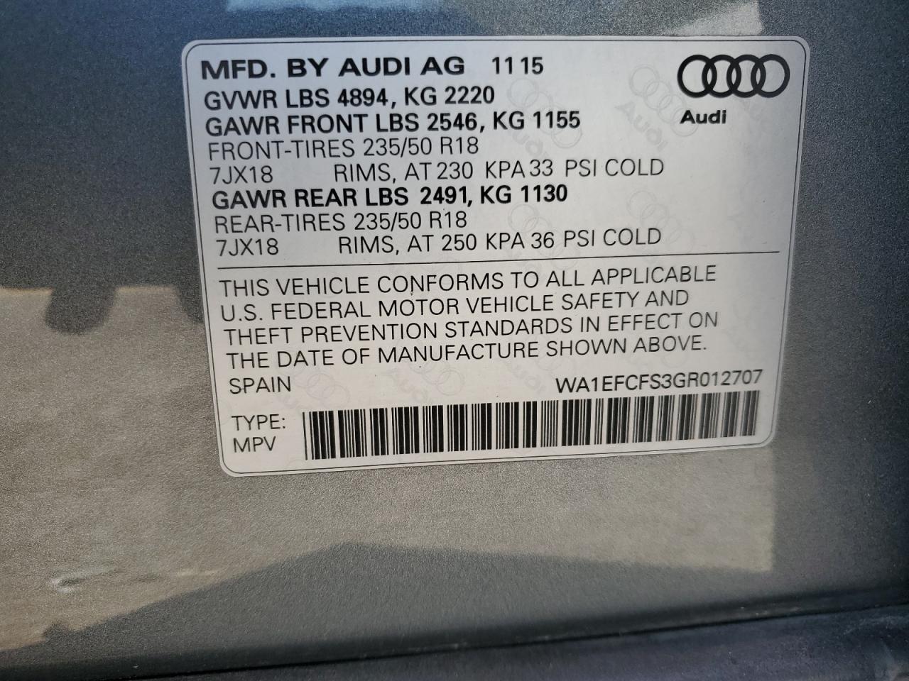 Lot #2930581760 2016 AUDI Q3 PREMIUM