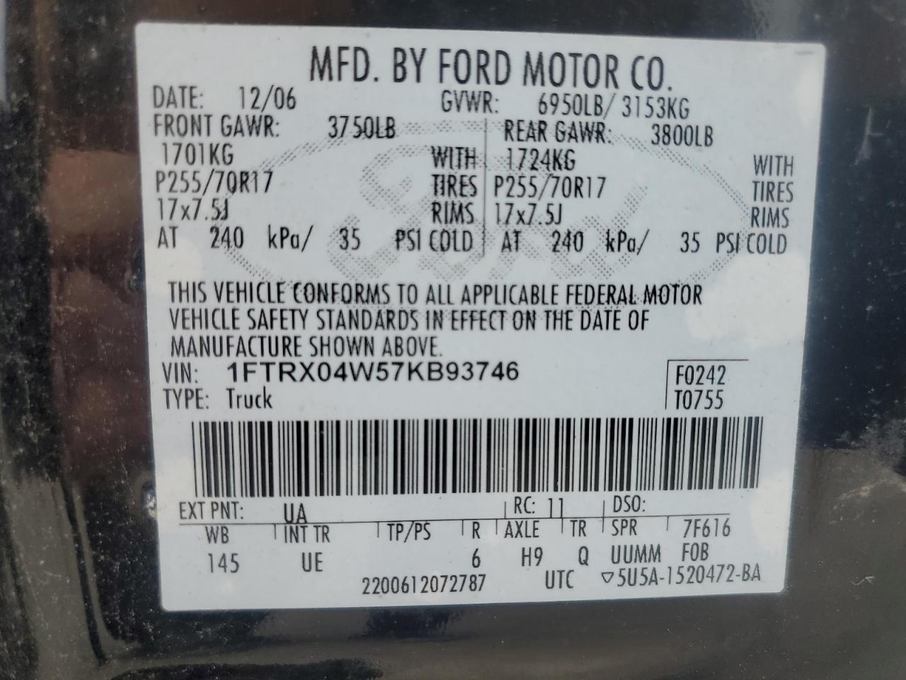 Lot #2940055504 2007 FORD F150