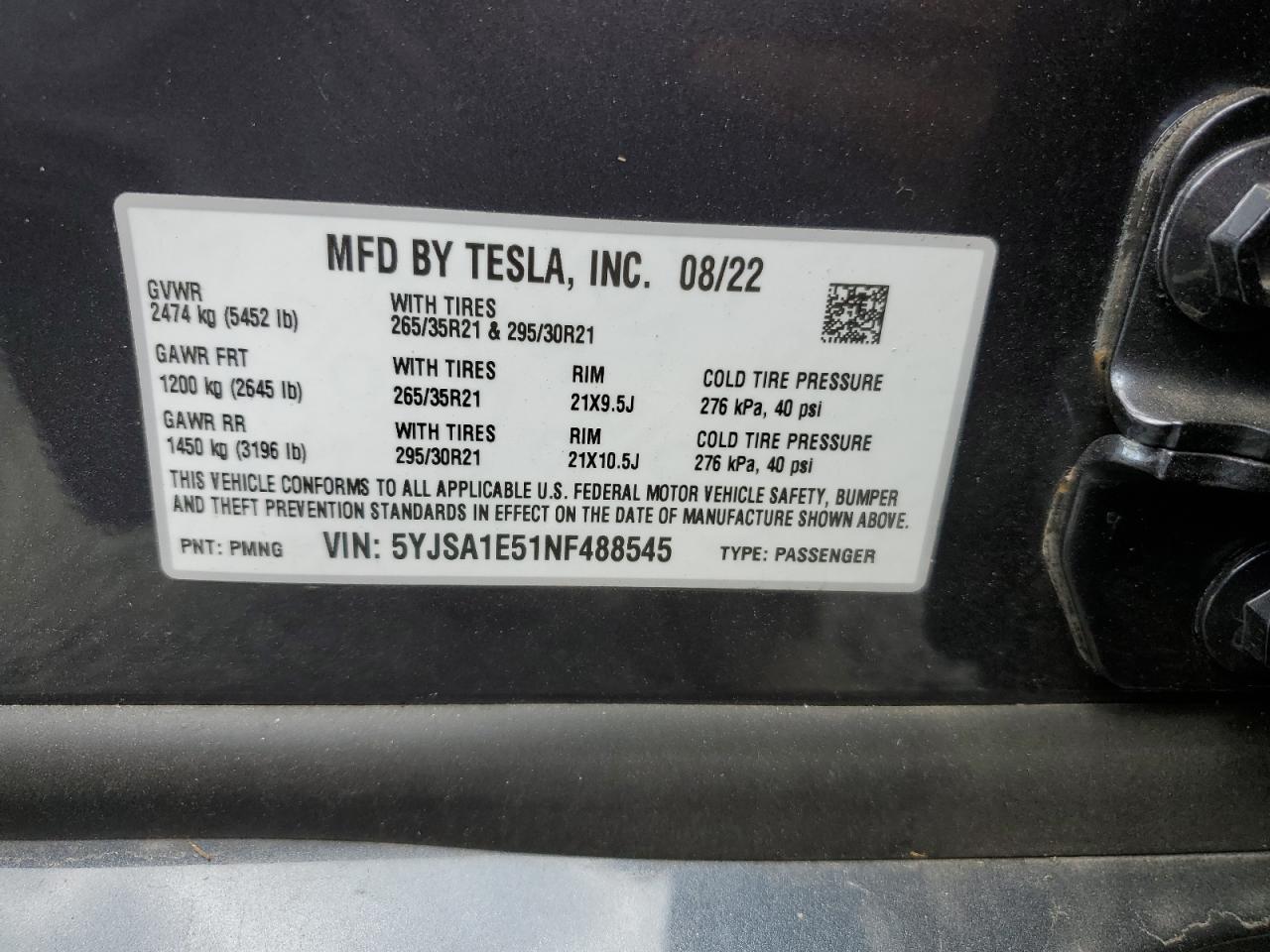 Lot #2986807205 2022 TESLA MODEL S