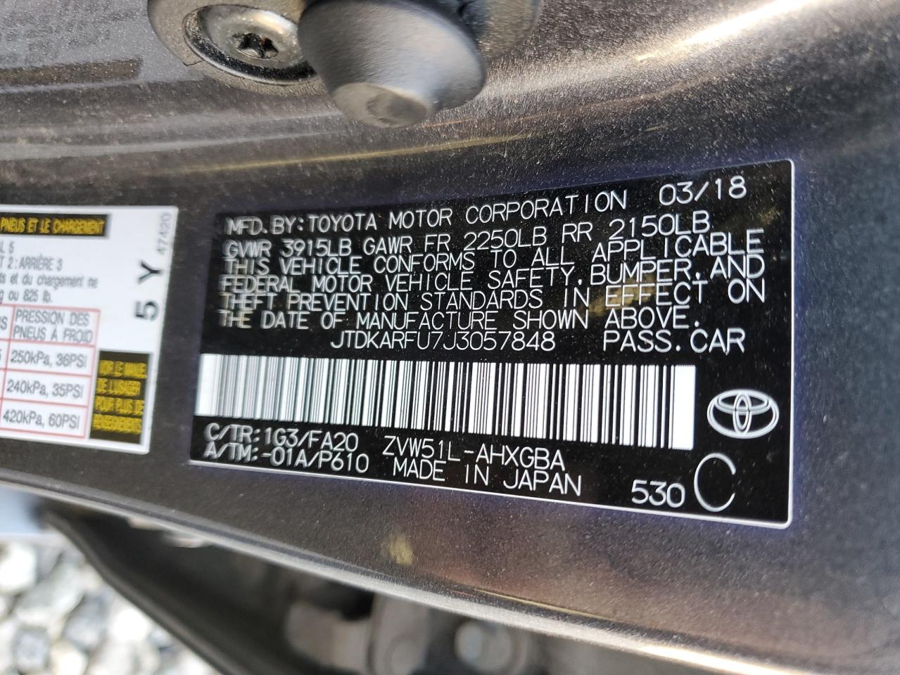 Lot #2928749063 2018 TOYOTA PRIUS