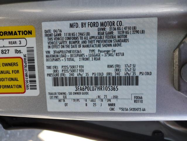 VIN 3FA6P0LU7HR105365 2017 Ford Fusion, Se Hybrid no.13