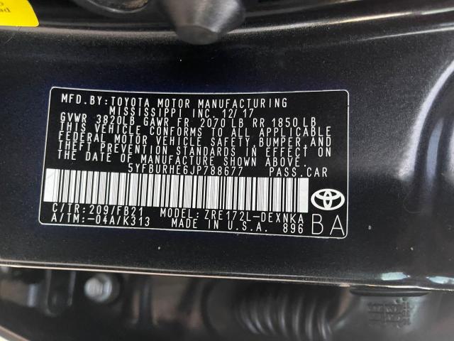 VIN 5YFBURHE6JP788677 2018 Toyota Corolla, L no.10