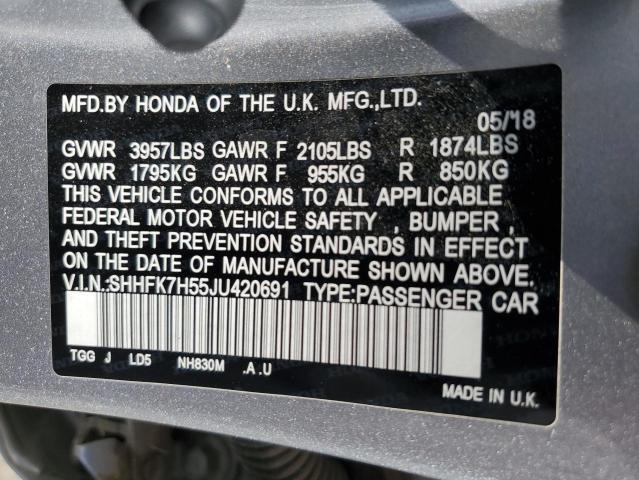 2018 HONDA CIVIC EX - SHHFK7H55JU420691