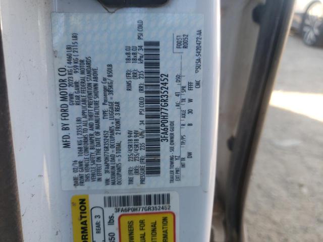 2016 FORD FUSION SE - 3FA6P0H77GR352452