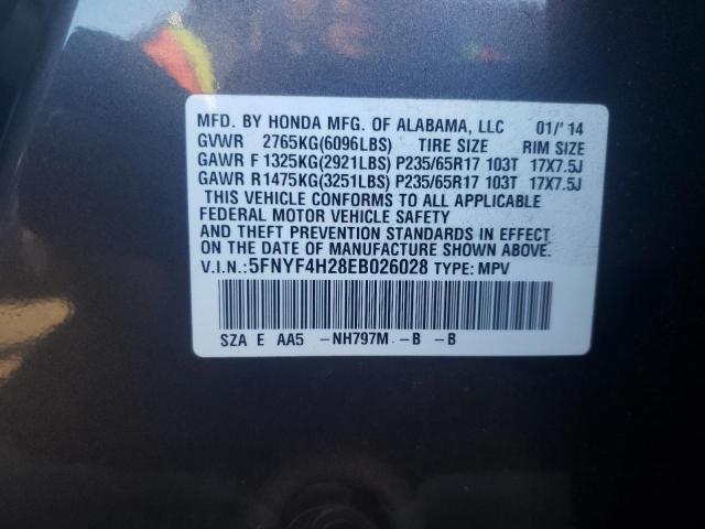 VIN 5FNYF4H28EB026028 2014 HONDA PILOT no.13