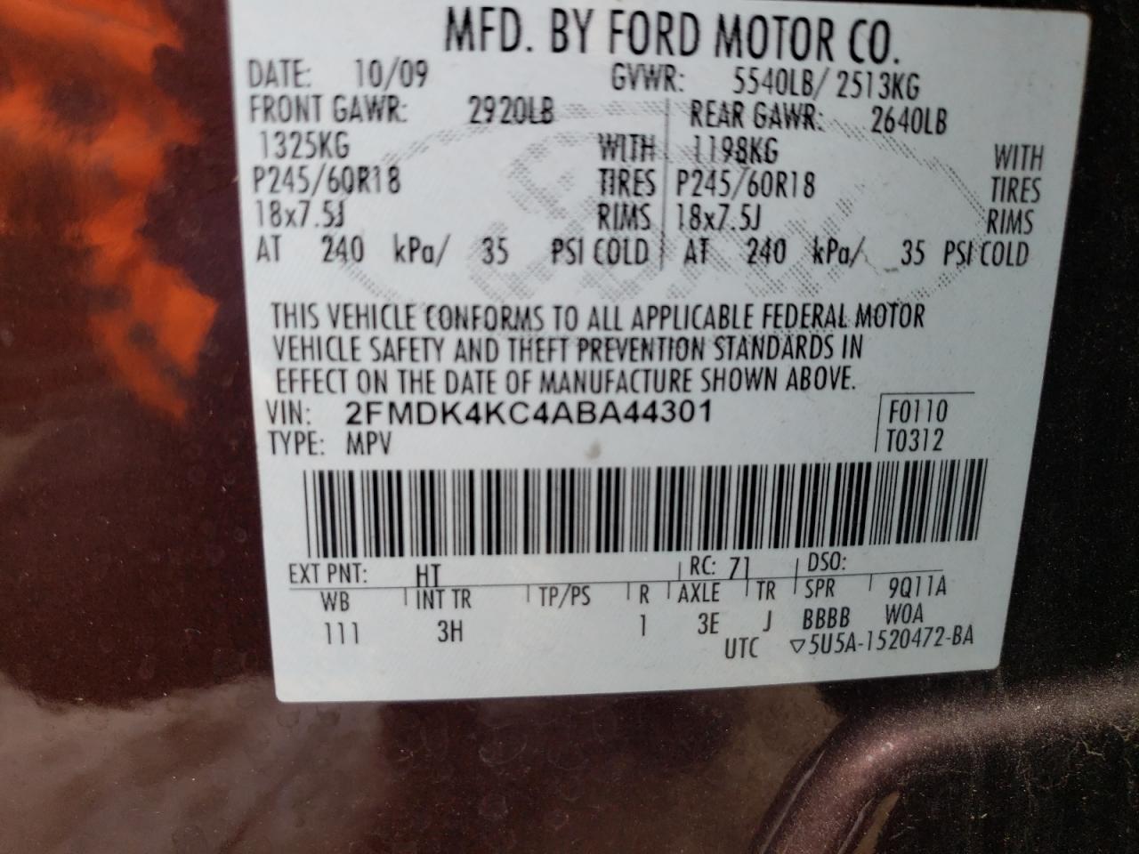 Lot #2912108673 2010 FORD EDGE LIMIT