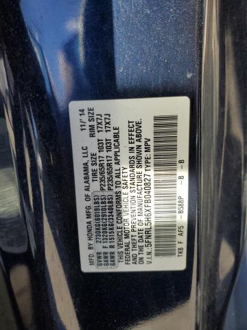 VIN 5FNRL5H6XFB040827 2015 Honda Odyssey, Exl no.13