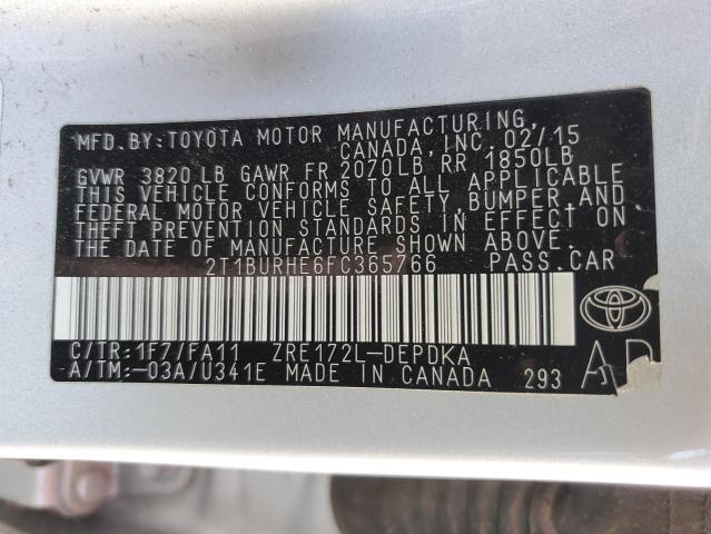 2015 TOYOTA COROLLA L - 2T1BURHE6FC365766