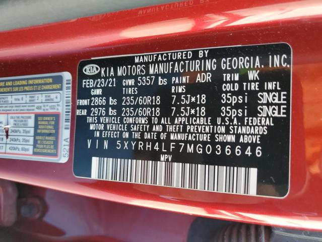 2021 KIA SORENTO EX - 5XYRH4LF7MG036646