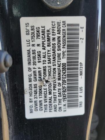 VIN 19XFB2F70FE243800 2015 Honda Civic, SE no.12