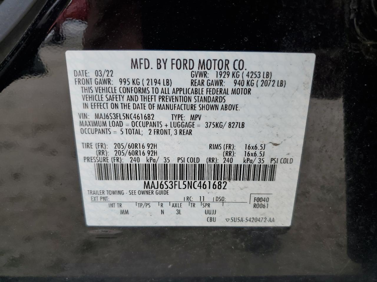 Lot #2919140860 2022 FORD ECOSPORT S