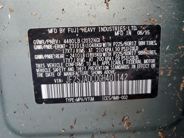 2016 SUBARU FORESTER 2 - JF2SJADC0GH401142