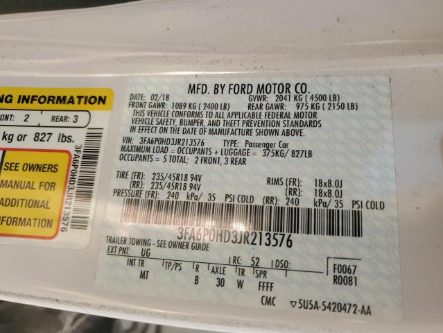 VIN 3FA6P0HD3JR213576 2018 Ford Fusion, SE no.12