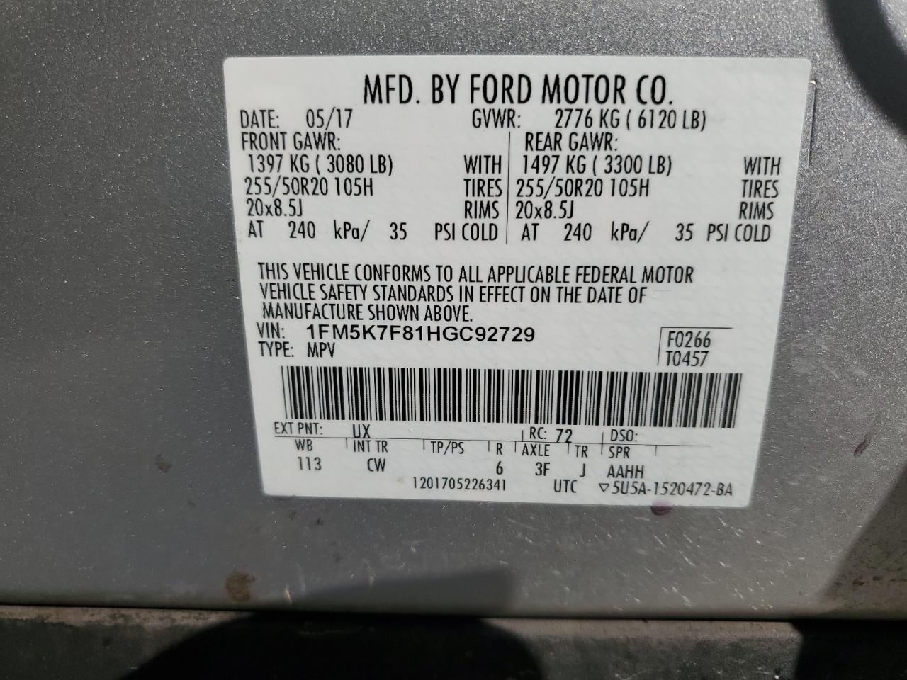 Lot #2982356108 2017 FORD EXPLORER L