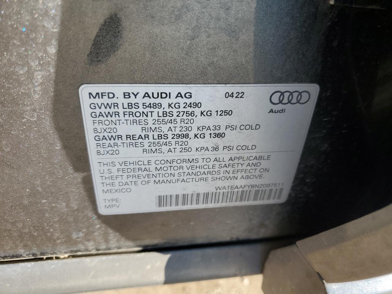 Lot #2979247989 2022 AUDI Q5 PREMIUM