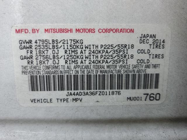 VIN JA4AD3A36FZ011876 2015 Mitsubishi Outlander, SE no.13