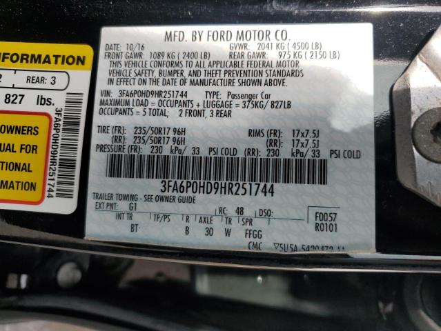 2017 FORD FUSION SE - 3FA6P0HD9HR251744