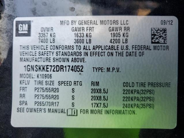 VIN 1GNSKKE72DR174052 2013 CHEVROLET SUBURBAN no.13