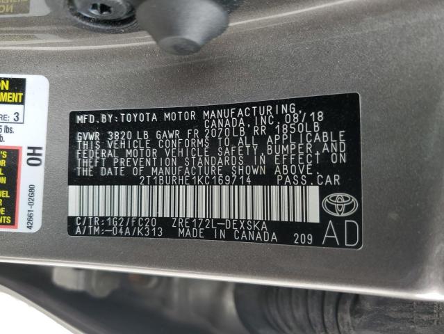 VIN 2T1BURHE1KC169714 2019 Toyota Corolla, L no.13