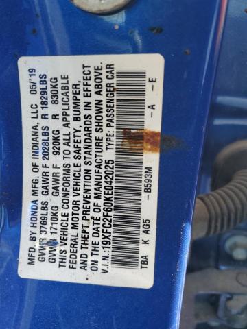 19XFC2F60KE042025 2019 HONDA CIVIC