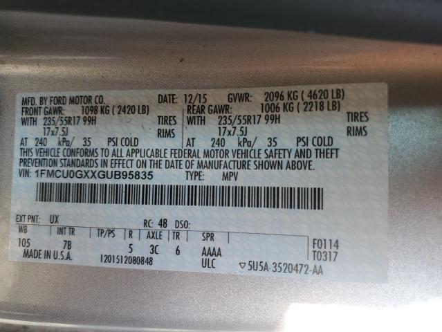 VIN 1FMCU0GXXGUB95835 2016 Ford Escape, SE no.13