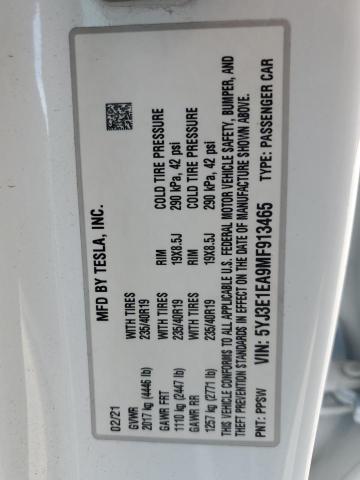 2021 TESLA MODEL 3 - 5YJ3E1EA9MF913465