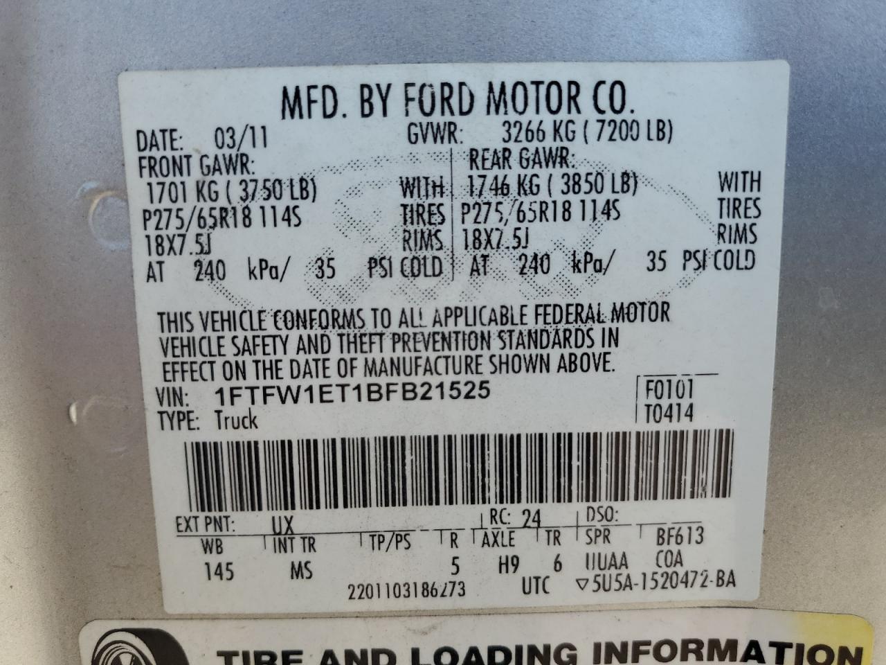 Lot #3304630966 2011 FORD F150 SUPER