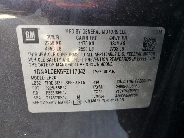 2015 CHEVROLET EQUINOX LT - 1GNALCEK5FZ117043