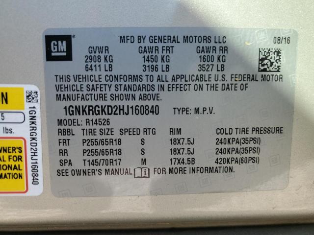 VIN 1GNKRGKD2HJ160840 2017 Chevrolet Traverse, LT no.13