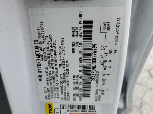 2019 FORD FUSION SE - 3FA6P0HD3KR276999