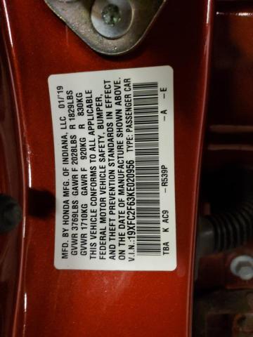 19XFC2F63KE020956 2019 HONDA CIVIC