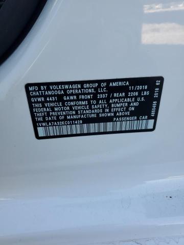 2019 VOLKSWAGEN PASSAT WOL - 1VWLA7A32KC011429