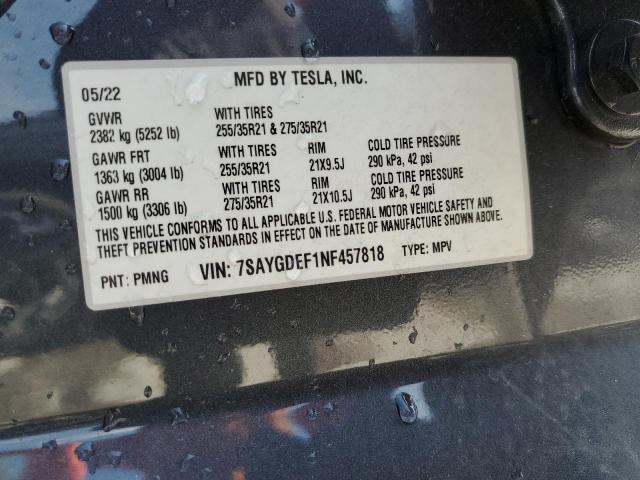 VIN 7SAYGDEF1NF457818 2022 Tesla MODEL Y no.14