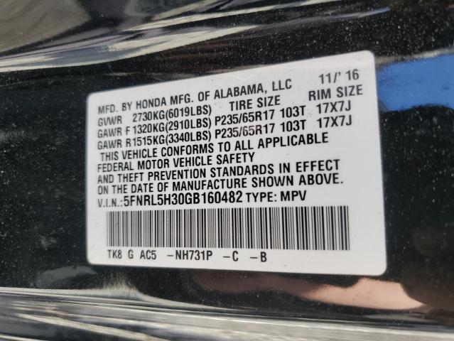 VIN 5FNRL5H30GB160482 2016 Honda Odyssey, SE no.14