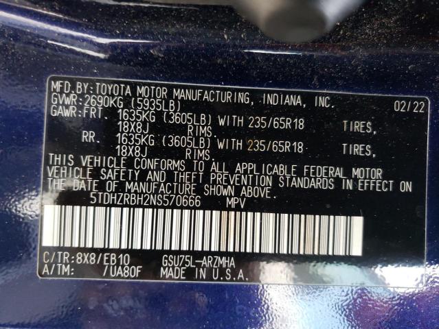 2022 TOYOTA HIGHLANDER - 5TDHZRBH2NS570666