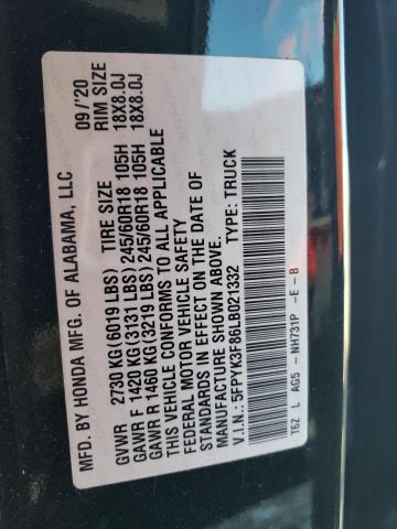 2020 HONDA RIDGELINE - 5FPYK3F86LB021332