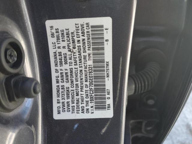 VIN 19XFC2F70GE078331 2016 Honda Civic, EX no.12