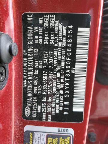 VIN 5XYKT3A60FG648154 2015 KIA Sorento, LX no.13