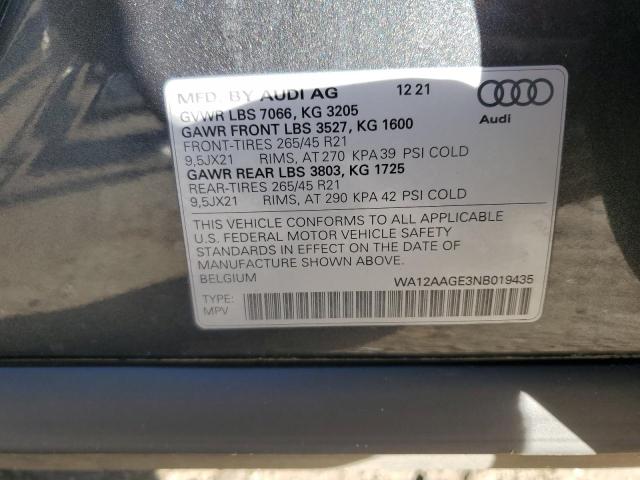 2022 AUDI E-TRON SPO WA12AAGE3NB019435