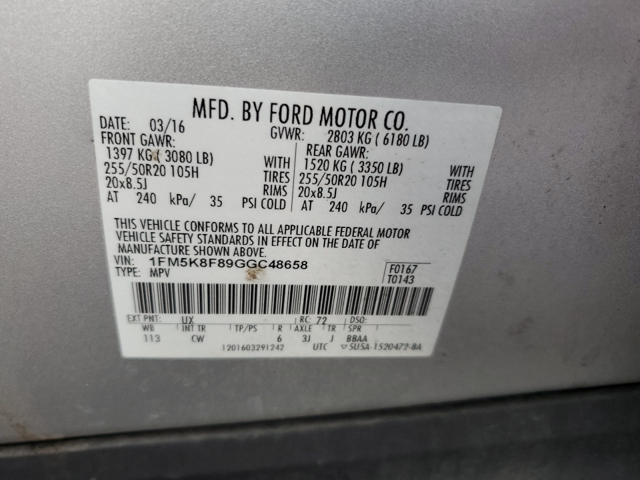 Lot #2944906890 2016 FORD EXPLORER L