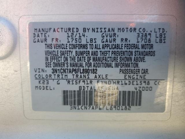 VIN 3N1CN7AP6FL890182 2015 Nissan Versa, S no.12