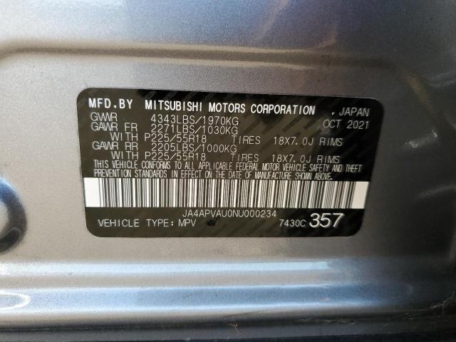 2022 MITSUBISHI OUTLANDER - JA4APVAU0NU000234