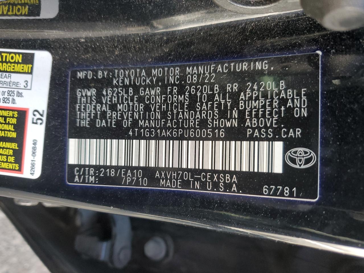 Lot #3033240802 2023 TOYOTA CAMRY SE N