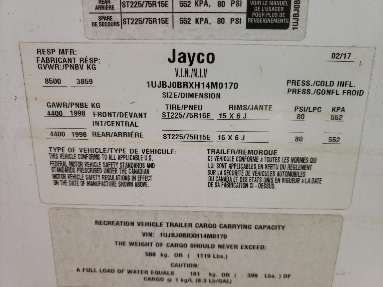 Lot #2938194937 2017 JAYCO WHITE HAWK