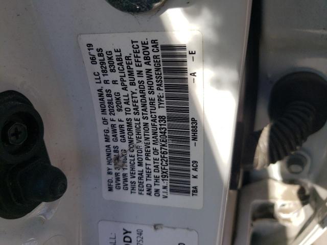 VIN 19XFC2F67KE043138 2019 Honda Civic, LX no.13