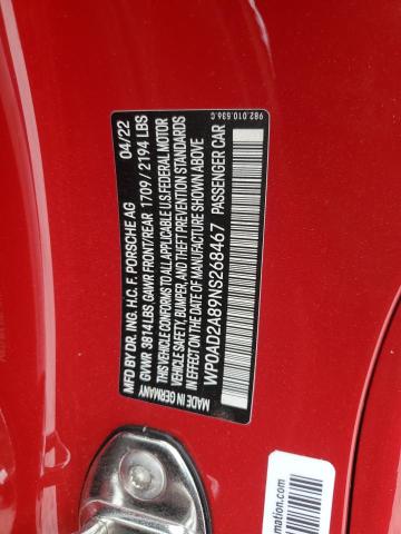 2022 PORSCHE CAYMAN GTS WP0AD2A89NS268467