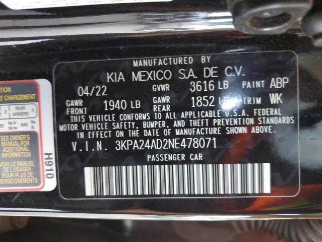 VIN 3KPA24AD2NE478071 2022 KIA Rio, LX no.12