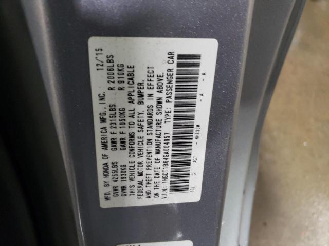 VIN 1HGCT1B64GA004957 2016 Honda Accord, Exl no.12