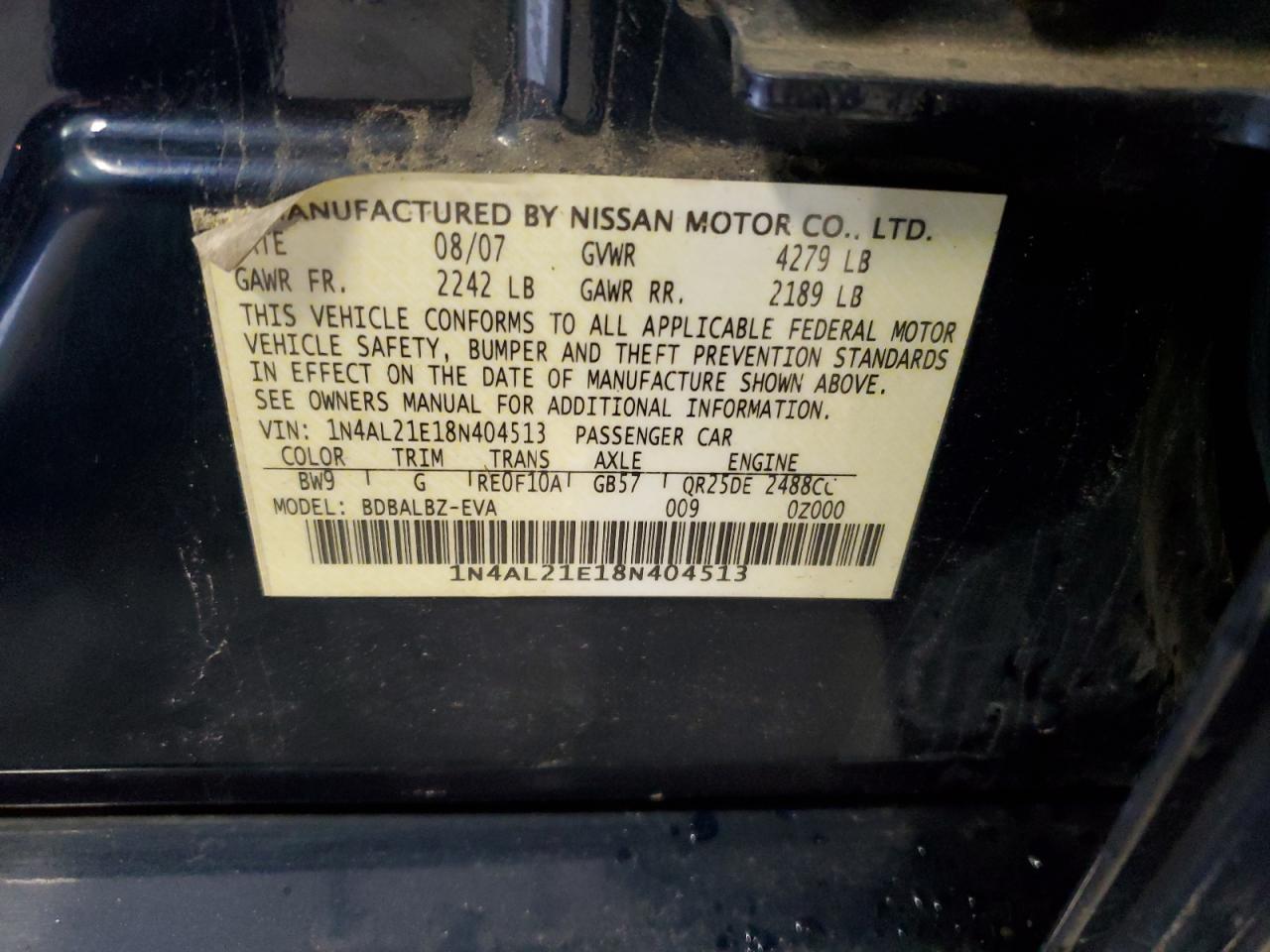 Lot #2962425145 2008 NISSAN ALTIMA